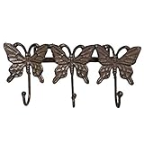 Marque: L'Héritier Du Temps L\'Héritier Du Temps Patère Papillon Triple Murale Porte Vêtements Manteaux Torchons Serviettes à 3 Crochets en Fonte Marron 5x12,50x27cm