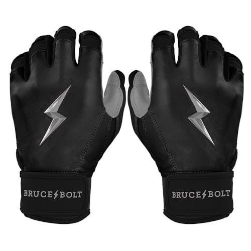BRUCE BOLT Chrome Series Short Cuff Black Batting Glove - Black Medium