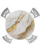 LBDEKOR Round Fitted Table Cover Waterproof Tablecloth, White Gray Marble Table Cover for Dining Tab
