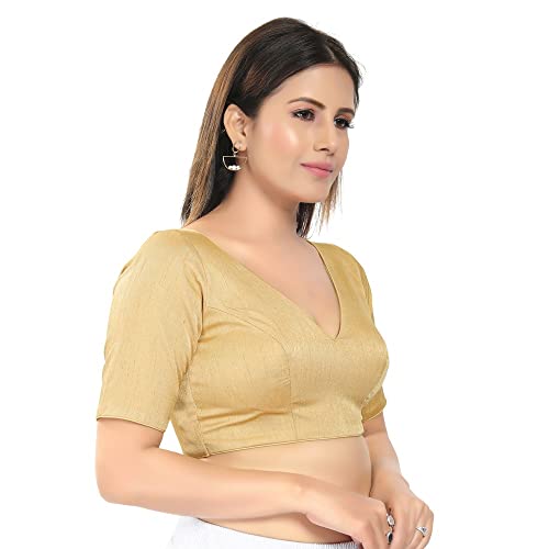 Image of Vamas Women's Silk Padded Self Design Half Sleeve Readymade Saree Blouse (VFJ-140)