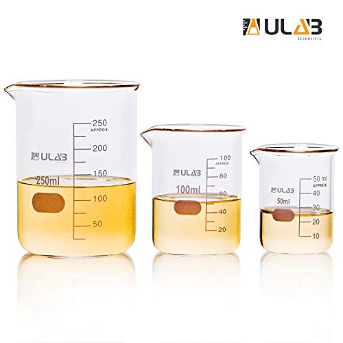 ULAB Scientific Glass Beaker Set, 3 Sizes 50ml 100ml 250ml, 3.3 Boro Griffin