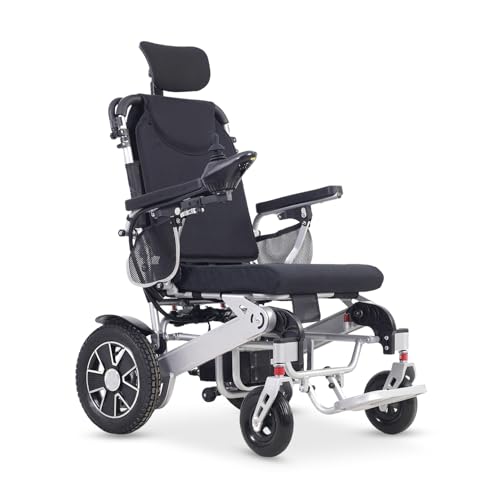 Image of Everactiv EcoPower Heavy Duty Electric Wheelchair | Lithium Ion Battery | Air Travel Friendly | Foldable & Portable Motorized Wheelchair | Comes With Remote for attendant | Aluminium Made | Additional Headrest | Reclining Function