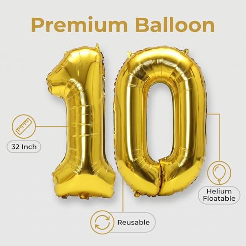 Image of YPSelected 32 Inch Large Foil Helium Number Balloon Birthday Wedding Party 0-9 (Gold, 6)