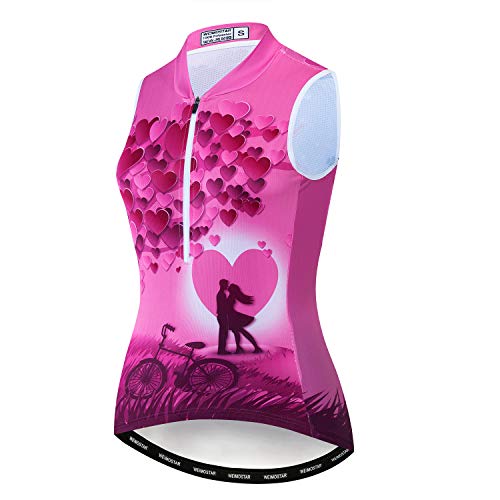 Ciclismo Jersey mujeres media cremallera manga corta pro equipo MTB bicicleta Jersey Tops, Mujer, Chaleco Rosa, L(For Your Chest35.4-38.8") Cover