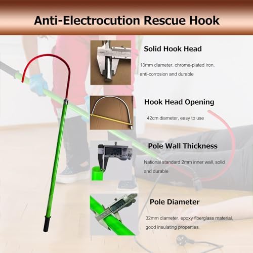 2 Pcs High Voltage Insulated Rescue Hooks - Detachable Anti-Electrocution Tools for Electricians & Firefighters, Electrical Safety Emergency Equipment (1m/3.3ft)