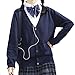 Blostirno Women's Cardigan Sweater V Neck Button Down Knit JK School Uniform Cardigans Girls Long Sleeve Coat with Pockets(Navy XL)