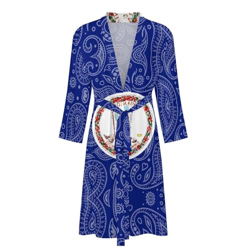 Virginia State Flag Paisley Pattern Funny Men's Robe Novelty Soft Lightweight Bathrobe Long-sleeve Spa Robes4