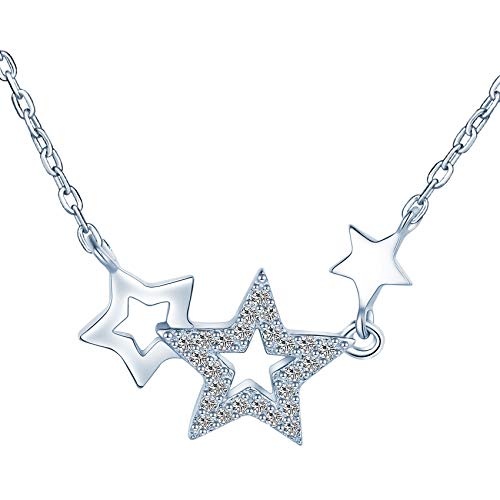 Yumilok Jewelry Collier femme fille, en argent 925, Pendentif d'étoile zircon cubique, Cadeau de Noël Anniversaire Cover