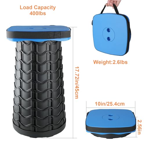 Image of Boreeman Collapsible Square Portable Stool - Lightweight Yet Sturdy With 400lbs Load Capacity, Upgraded Foldable for Camping, Fishing, Hiking, BBQ (Blue)