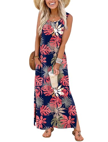 Image of WIHOLL Maxi Dress Summer Dresses 2026 Beach Vacation Clothes Sleeveless Sundresses with Pockets Boho S-3XL