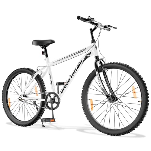 Image of Urban Terrain Galaxy High Performance Steel Mountain Cycles for Men with Rigid Fork and Complete Accessories MTB Bike 24T Single Speed Cycle by Cult | Ideal for 9-13 Years, Frame Size : 14 inch, White