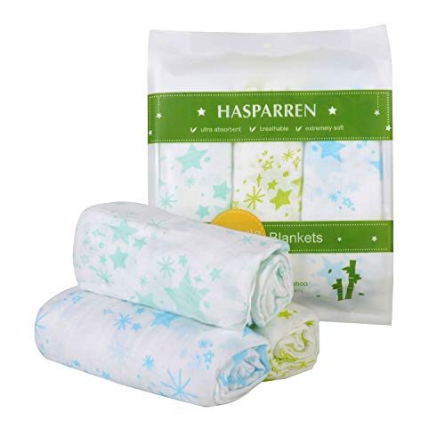 Image of Hasparren Swaddle Blanket for Baby, 100% Bamboo Muslin, Large 47 X 47 inch Pack of 3