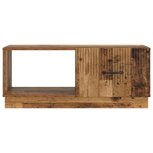 Table basse bois vieilli avec 2 grands compartiments de rangement et poignées robustes