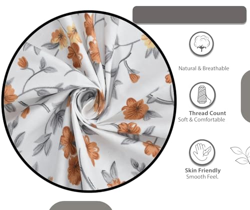 Image of Ezyption Cotton Super Soft 240 TC Elastic Fitted All Around Elastic Printed King Size Double Bed Bedsheet with 2 Pillow Cover 72 inch X 78 inch Brown & White