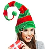 BigOtters Christmas Elf Hat, Long Striped Felt Hat with Cute Brooch Pin for Kids Adults