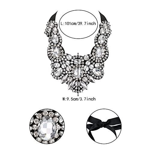 Flyonce Wedding Necklace for Brides Bridal, Stunning Rhinestone Crystal Chunky Statement Bib Collar Necklaces Costume Jewelry for Women by Flyonce - Image 6