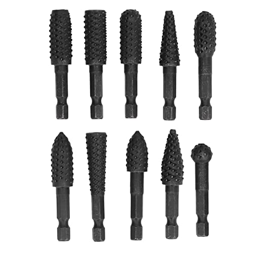 Juego de 10 brocas para carpintería, vástago hexagonal de 1/4 pulg., lima de grabado, fresa rotativa para superficies de madera blanda, plástico y goma, pulido, modelado, acabado