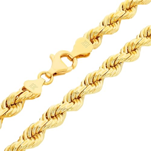 Nuragold 10k Real Yellow Gold 7mm Rope Chain Diamond Cut Necklace (18"-30") Italian Jewelry for Men4