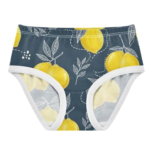 Underwear for Girls, Yellow Lemons Navy Toddler Girl Briefs, Cotton Underwear Girls, 2T–8 Years