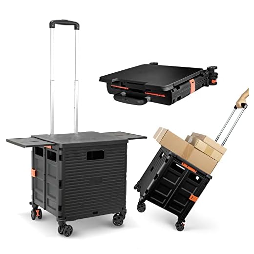 Carro de la compra, Retráctil magnética mesa cubierta deslizante,Plegable Carro de Plástico con Ruedas Heavy Duty 55kg Pack Go Plegable Portátil Compras Camping Transporte Carro Caja de Almacenamiento