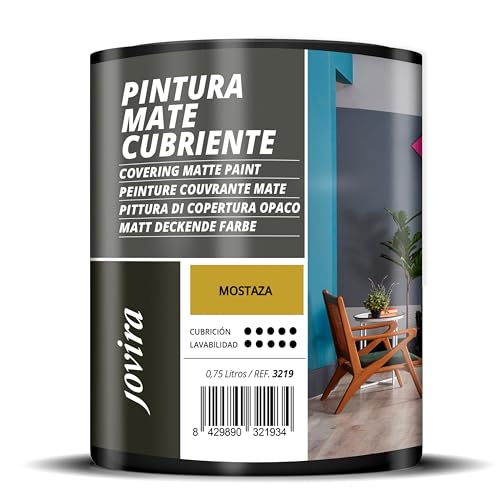 JOVIRA PINTURAS Pintura Mate Cubriente | Colores | Pintura interior-exterior con excelente poder cubriente. (750 Mililitros, Mostaza)-T