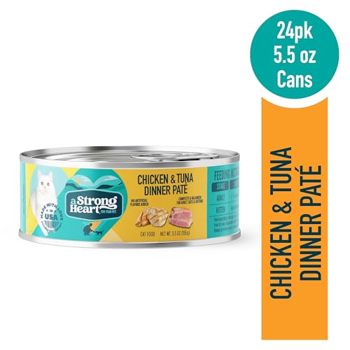 Image of A Strong Heart Canned Wet Cat Food, Chicken & Tuna Dinner Pate - 5.5 oz Cans (Pack of 24), Made in The USA with Real Chicken & Tuna