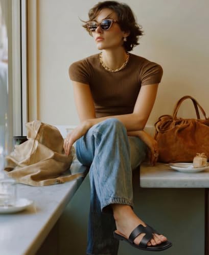 Image of Sandals for Women Dressy Comfortable Flat Open Toe Casual Cute Trendy Shoes Soft Leather Slip On Ladies Slides for Summer 2026