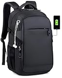 ALTOS OFFICE AND HOME Mochila para laptop, viajes de negocios y estudios, Puerto USB, Laptop hasta 15,6', negra, antirrobo, genial para senderismo, impermeable, resistente a arañazos, bien reforzada,