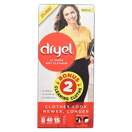 Dryel At-Home BONUS Dry Cleaner Refill Kit with Extra 2 Cloths, Includes Dry Cleaning Cloths - 8 Load Capacity