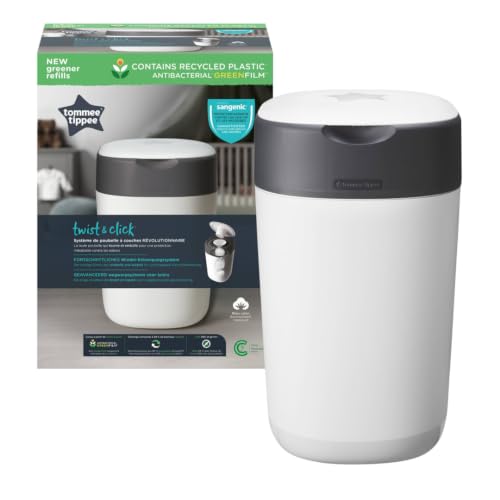 Tommee Tippee Twist and Click Advanced Nappy Bin Eco-Friendlier System Includes 1x Refill Cassette with Sustainably Sourced Antibacterial GREENFILM White