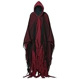 Thaoduro Hooked Cloak, Scary Halloween Costumes for Men, Black Cape for Adult Cosplay Props, Scream Greap Reaper Comstume (Red)