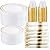 WELLIFE 350 Pieces Gold Plastic Plates - Disposable Silverware and Cups, Include: 50 Dinner Plates 10.25”, 50 Dessert Plates 7.5”, 50 Gold Rim Cups 9 OZ, 50 Gold Cutlery for Thanksgiving