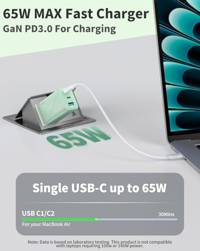 Image of 65W USB C Charger, 3-Port PD Fast Charging, Compact Type C Wall Charger with Foldable Plug for iPhone 17 /16 /15, MacBook Air /Pro, iPad, Samsung S25 /S24 /S23, Pixel 10(Olive Green)