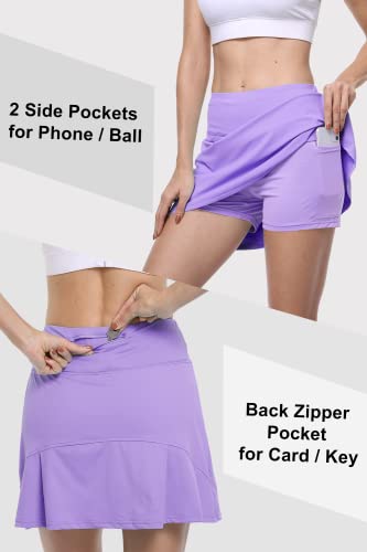 CHICHO Women's Sports Skirt Tennis Pleated Skort with Zipper Pockets Ladies Golf Skirt for Workout Running Cheer Athletic Purple Skorts Medium — view 5