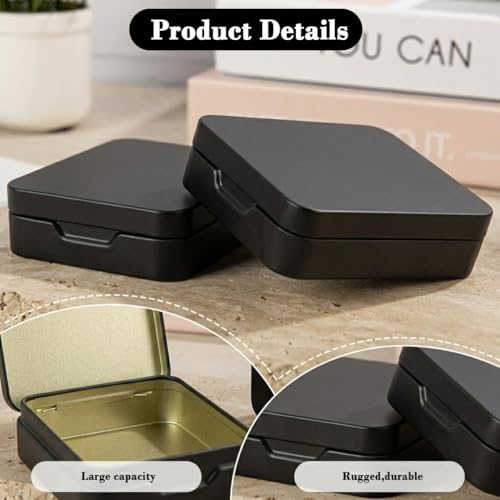 Image of HASTHIP 2Pcs Tin Box - Rectangular Portable Travel Small Box Tiny Metal Container Mini Storage for Cotton Balls, Swabs, Floss, 9.3x7.5x2.5cm