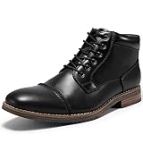 Men's Black Leather Oxford Dress Ankle Boot Fashion Casual Mid Top Chukka Boots for Men Cap Toe Rubb