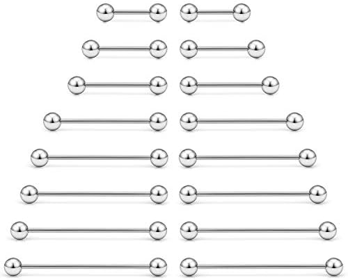 Ftovosyo 16PCS 16 Gauge Mix Sizes Industrial Barbell Cartilage Earring Tongue Helix Nipple Barbell Surgical Steel Body Piercing Jewelry Retainer for Women Men Straight Bar Length 12-40mm