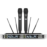 UHF Wireless Microphone System,Dual Channel with 2 Metal Handheld Microphones,200 Channels Alternati