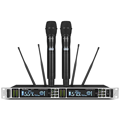 Uhf Wireless Microphone System,Dual Channel With 2 Metal Handheld Microphones,200 Channels Alternative Frequency,500Ft Working Distance,Ideal For Karaoke,Meeting,Party,Church,Wedding #TOP1