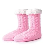 Horett Damen Plüsch-Socken, Rosa, Warm, Weich, Rutschfest, Atmungsaktiv, Herbst Winter Haussocken
