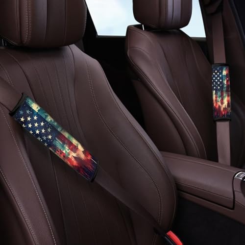 Image of AFPANQZ American Flag Painting Car Seat Belt Pads Covers Harness Vehicle for Adults Kids 1 Pair /Set Safety Seatbelt Cushion Pad Cute Shoulder Straps Pads for Bags