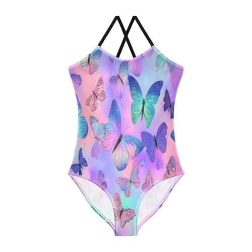 Enchanted Butterfly Pattern Girls One-Piece Swimsuit Beach Swim Bathing Suit