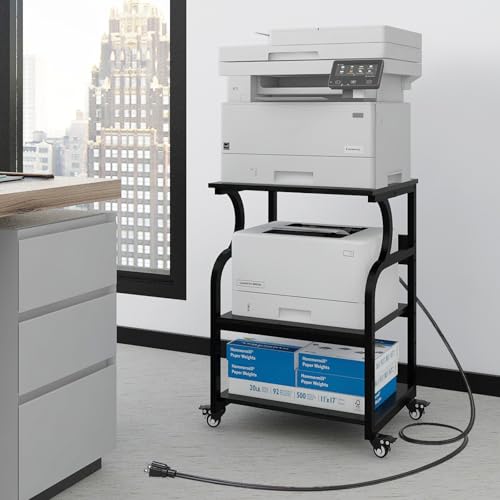 Image of Natwind 3 Tier Large Printer Stand, 24 inchx20 inch, with Charging Station,Black