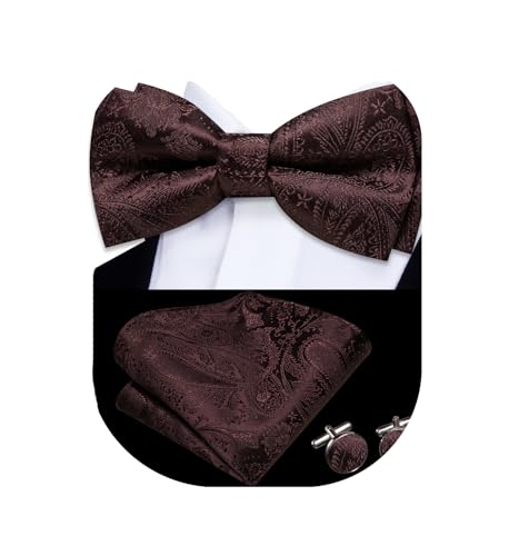 Image of Dubulle Mens Paisley Striped Bowtie Set Pre-tied Bowtie for Men and Pocket Square Set Wedding Business