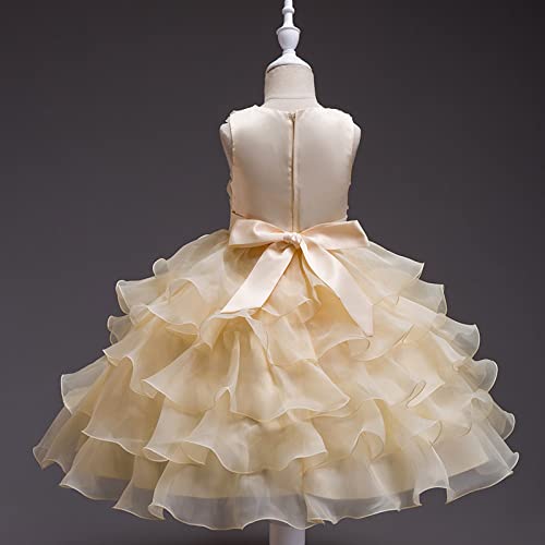 Girls Long Communion Princess Dresses Flower Pageant Party Wedding Floor Dance Evening Gowns Dress for Wedding Party (Beige, 4-5 Years)3