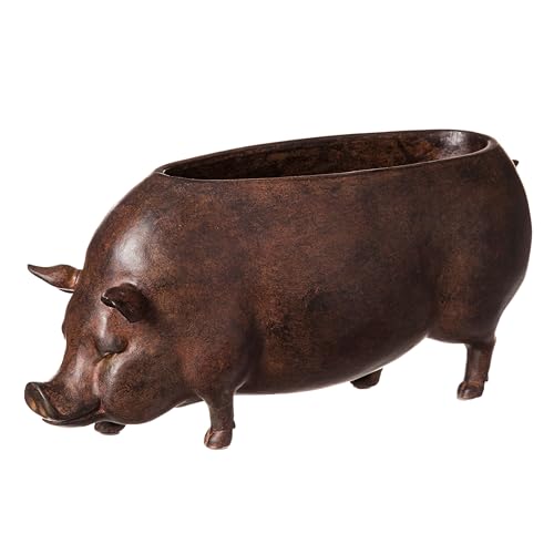 Cape Craftsmen Beautiful Springtime Classic Resin Pig Shaped Statue and Planter Pots for Indoor Plants - 14 x 5 x 6 Inches Small Planter Decoration for Homes, Apartments, Yards and Gardens