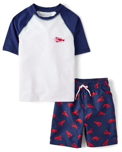 Image of The Children's Place Boys' Short Sleeve Rashguard and Swim Trunk, 2-piece Set
