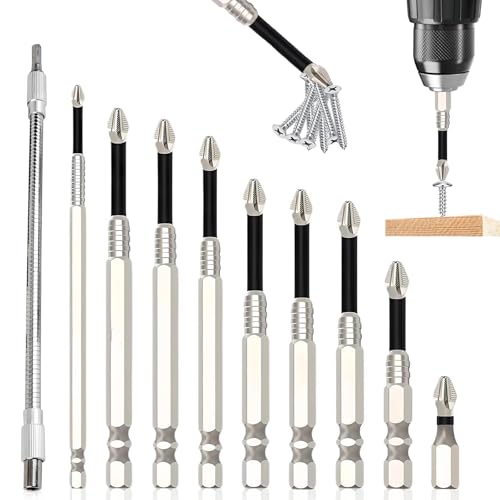 Set di Cacciaviti Precisione 10 Pezzi, Acciaio Legato, Alta Magnetizzazione, Antiscivolo, per Avvitatore Elettrico/Drill, Bit 25-150 mm, con Prolunga Magnetica