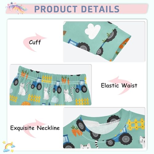 Pajama Sets Long Sleeve Farm with Cats Tractors Soft Comfy Sleepwear 2 Piece PJS 3-8T4
