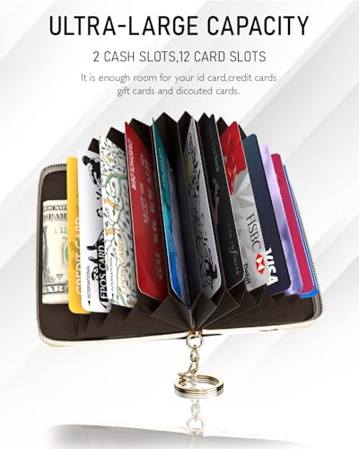Image of Credit Card Holder, Stylish RFID-Blocking Slim Wallet, Black Leaf | Stylish RFID-Blocking Women's Slim Wallet Perfect for Business and Everyday Use, Keep Your Belongings Safe and Organized